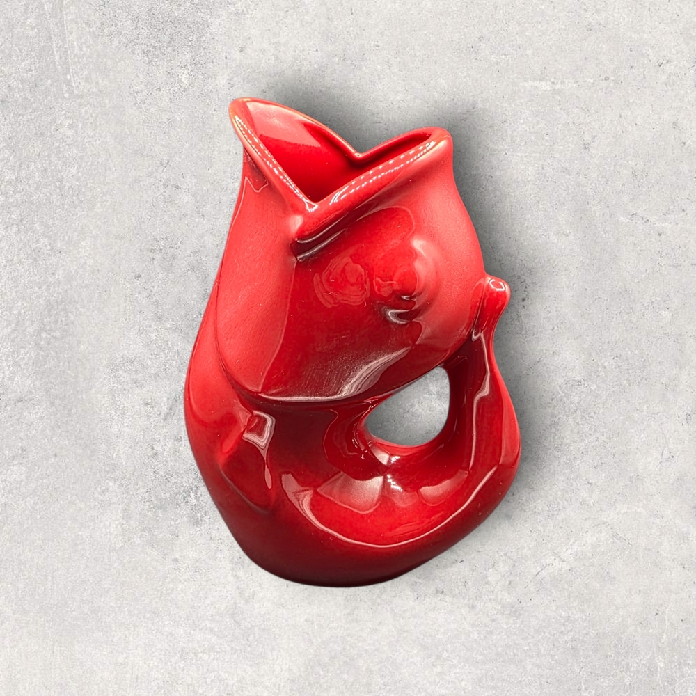 Gurgler Ceramic Fish Pitcher, Orignal Red, 9", 20oz